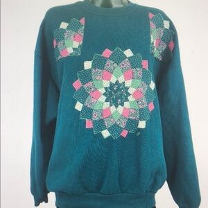 Vintage Jerzees Sweatshirt Custom Quilt Quilted Granny Cottagecore XL 2845